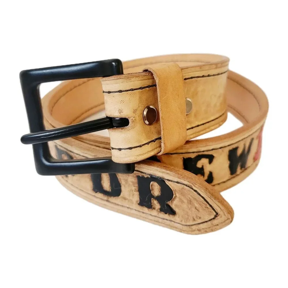 Handcrafted Leather Belt 40” IBEX 134 Western Style Tooled Painted Raised Design